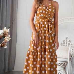 💝NEW polka dot ruffle belted cami dress